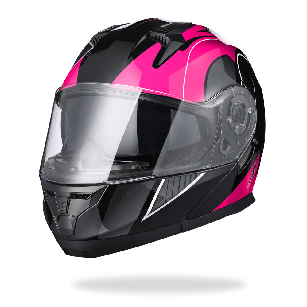 AHR RUN-M3 Modular Helmet Flip Up DOT 2-Visors Black Pink