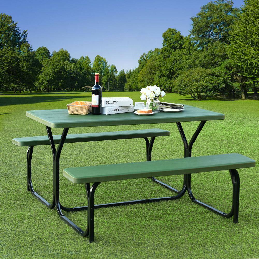 ANGELES HOME 54 in. W x 59 in. D x 28.5 in. H Metal Outdoor Bench Set Picnic Table 8CK34-OP99LS