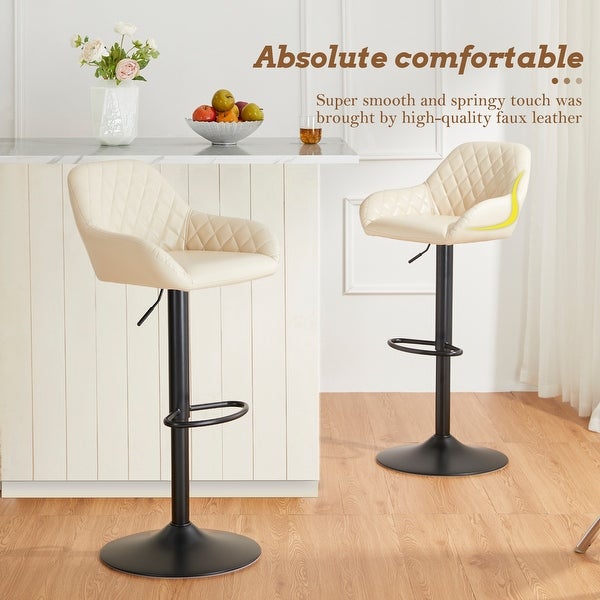 Glitzhome Set of 4 Modern Quilted Leatherette Adjustable Swivel Bar Stool