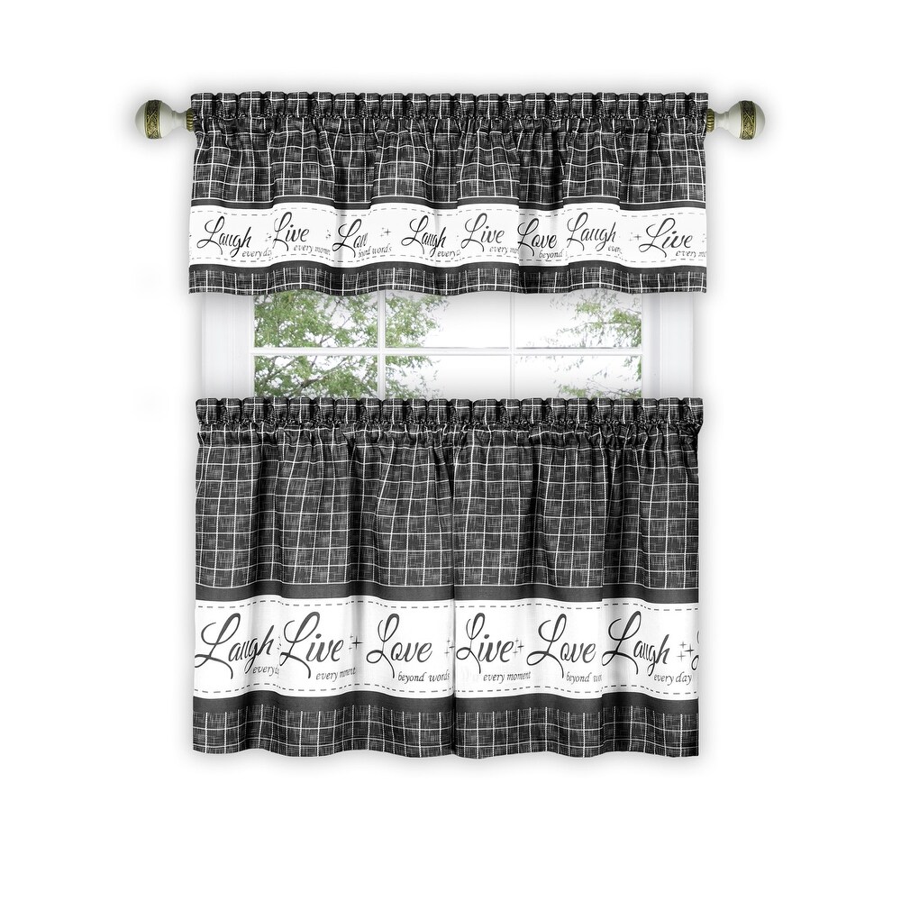 Live Laugh Love 3 Piece Kitchen Curtain Set  Tiers 58x36  Swag 58x14 Inches   58x36