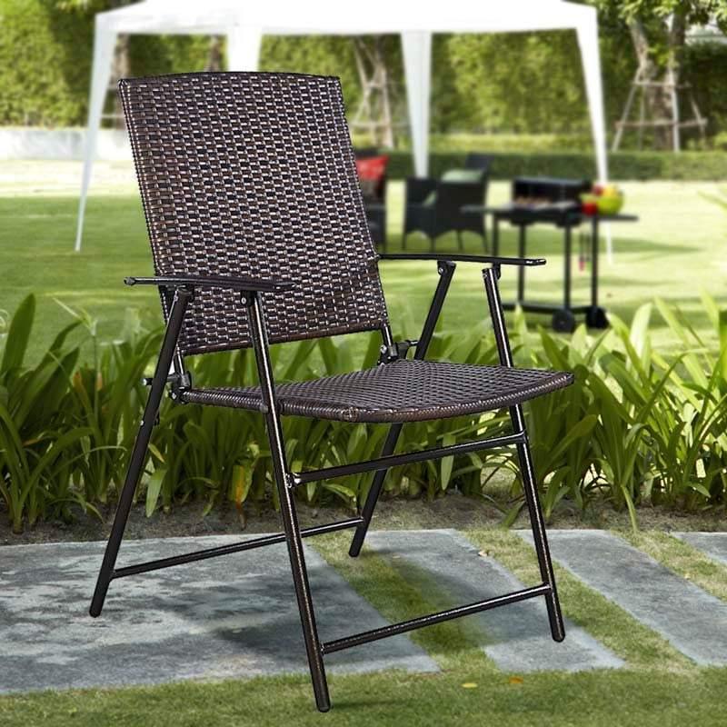 4-Pack Rattan Patio Folding Dining Chairs with Armrest & Footrest, Outdoor Portable Wicker Lounge Chair, Stackable Pool Lawn Chair