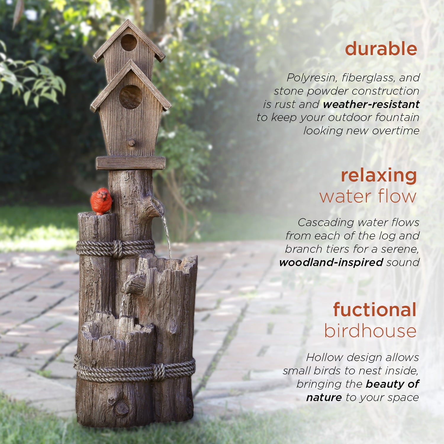 Alpine Corporation 35-Inch Fountain and Birdhouse with Cardinal Figurine