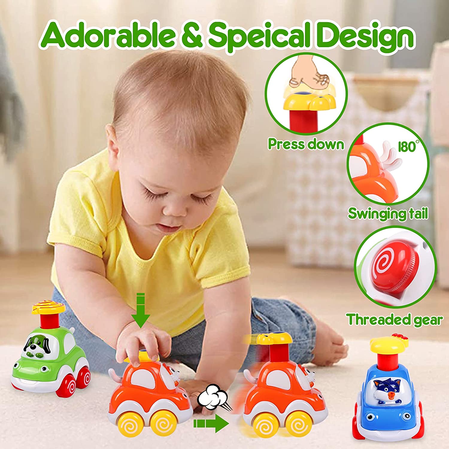 Baby Toy Cars for Educational Toys for 1 Year Old Boy Pull Back.