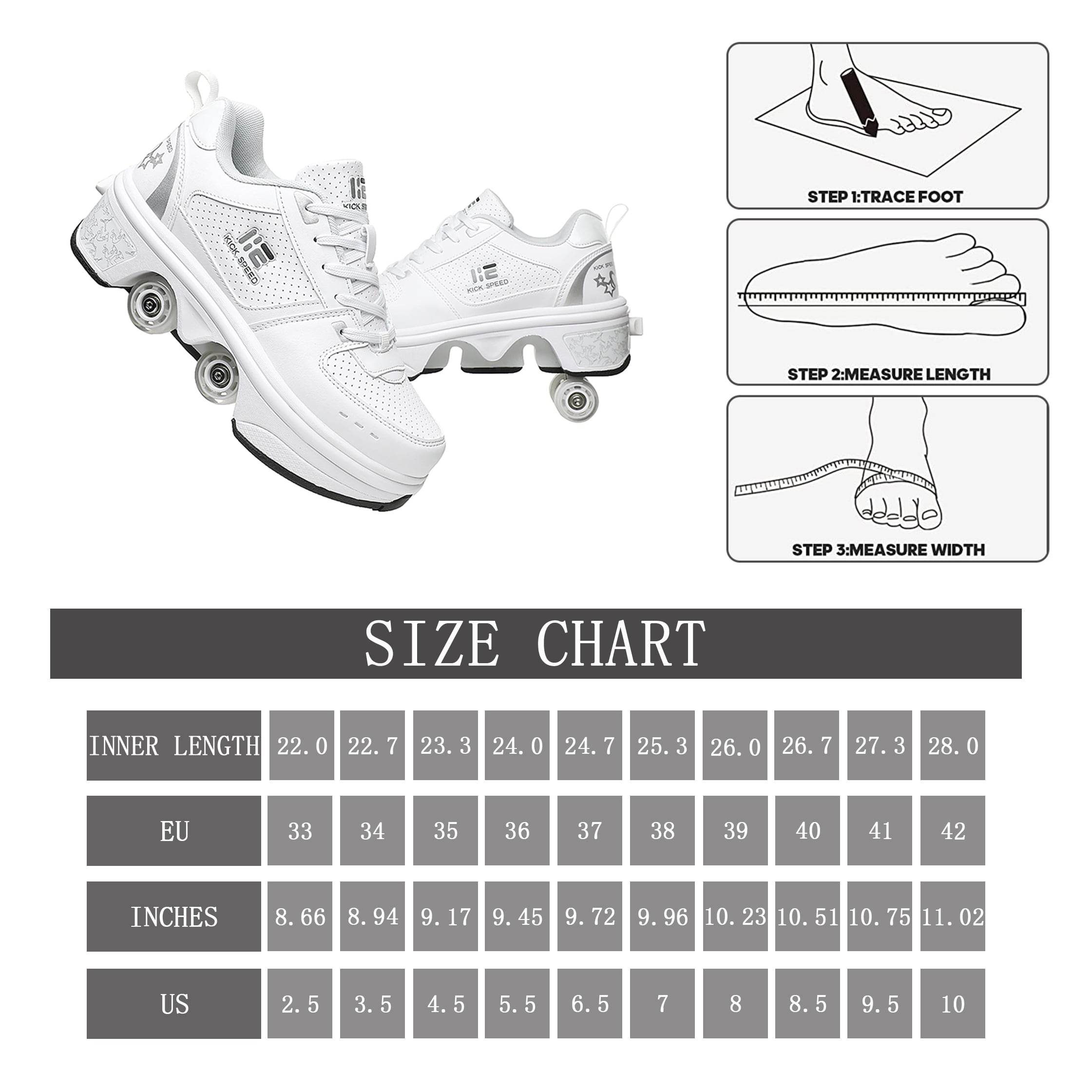 KOFUBOKE Roller Skate Shoes - Sneakers - Roller Shoes 2-in-1 Suitable for Outdoor Sports Skating Invisible Roller Skates The Best Choice for Building Confidence Style