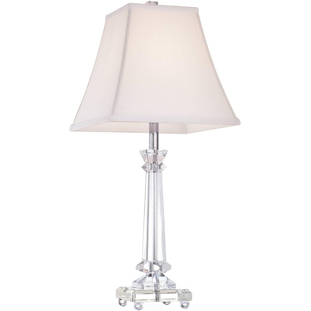 High Crystal Glass Column White Square Bell Shade For Living Room Family Bedroom Bedside