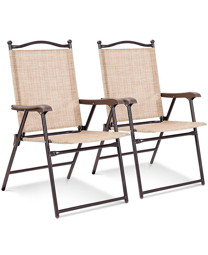 Costway Set of 2 Patio Folding Sling Back Chairs Camping Deck Garden Beach