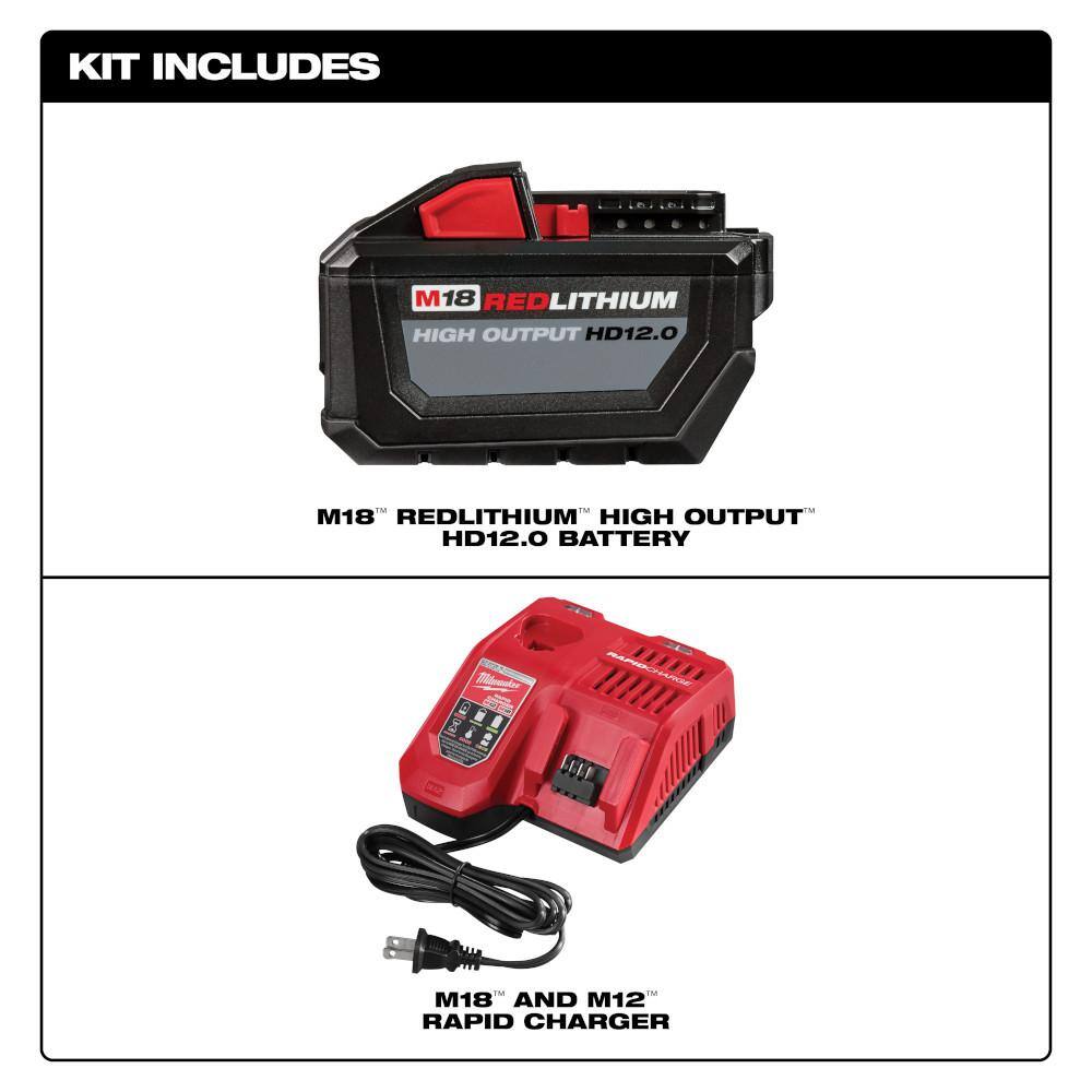 MW M18 18-Volt Lithium-Ion High Output Battery Pack 12.0 Ah and Rapid Charger Starter Kit 48-59-1200