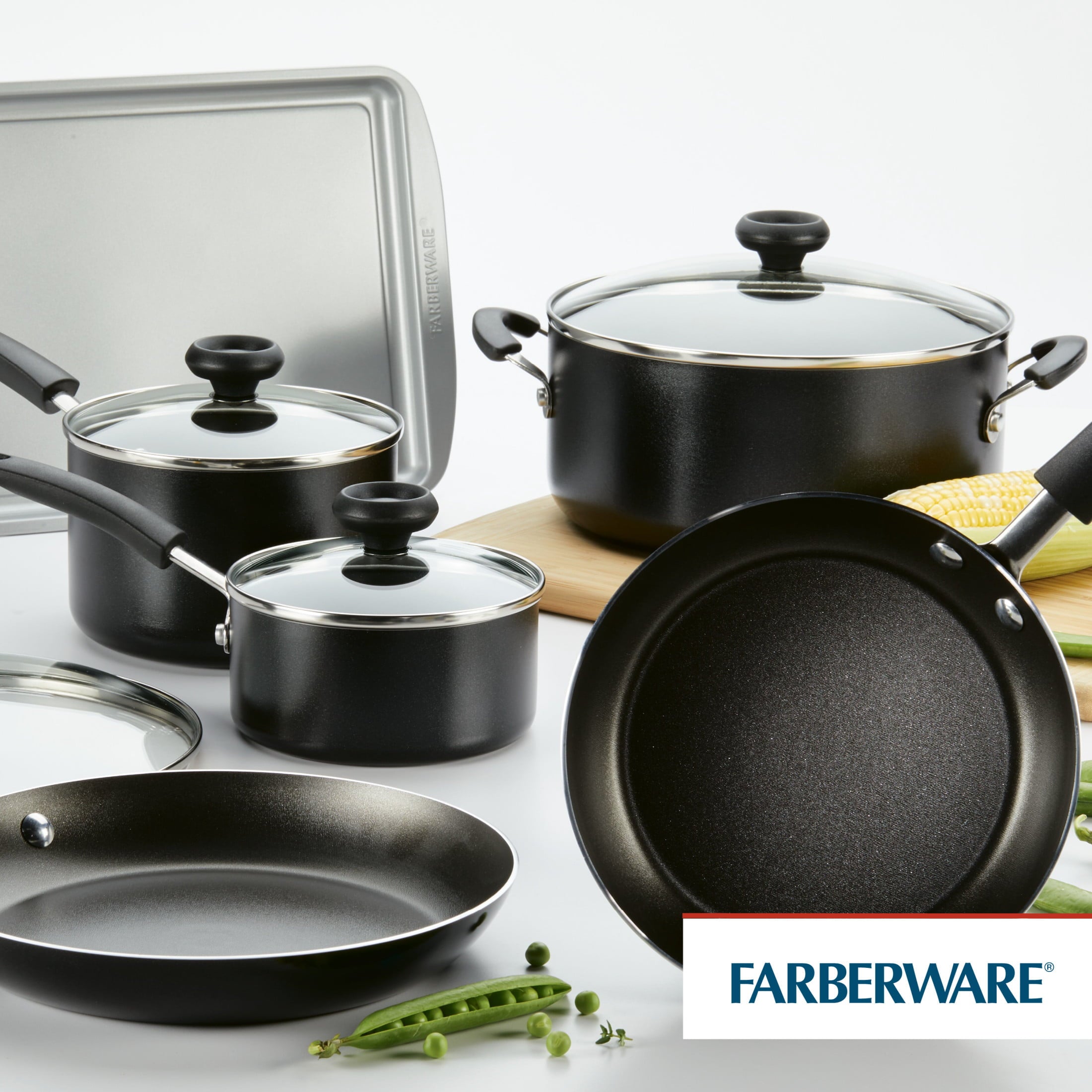 Farberware 15-Piece Easy Clean Aluminum Nonstick Pots and Pans Set/Cookware Set, Black