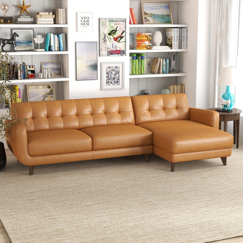 Carla Mid Century Modern Tufted Living Room Leather Sectional Couch