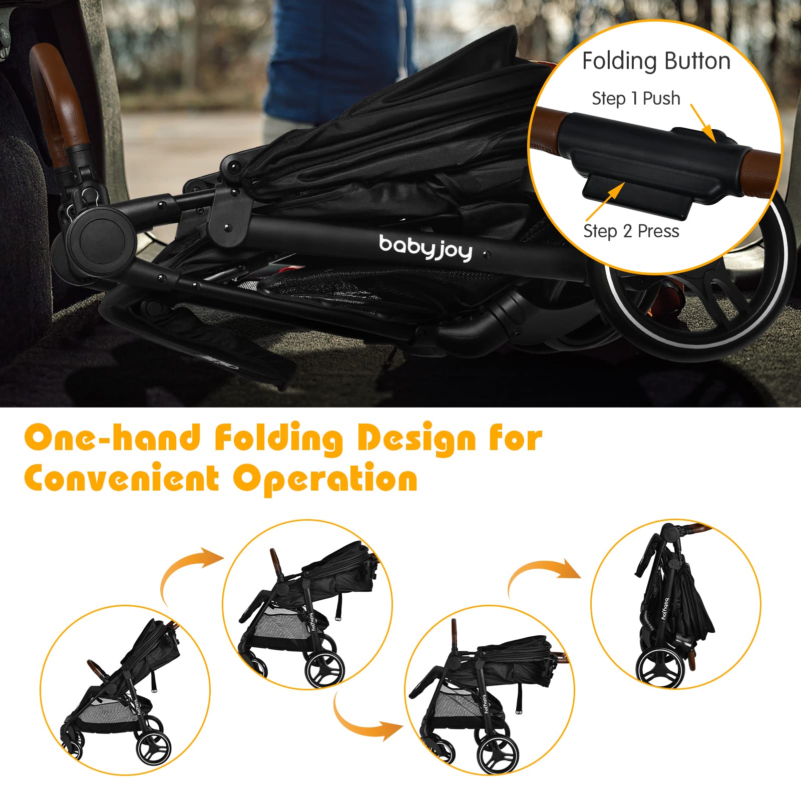 JOY Baby Stroller, High Landscape Infant Carriage Newborn Pushchair with Foot Cover