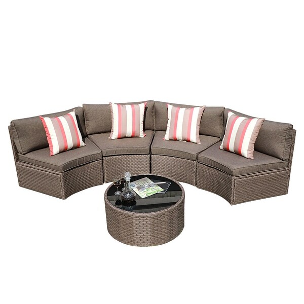 Cushioned Wicker Halfmoon 5piece Outdoor Sectional Set