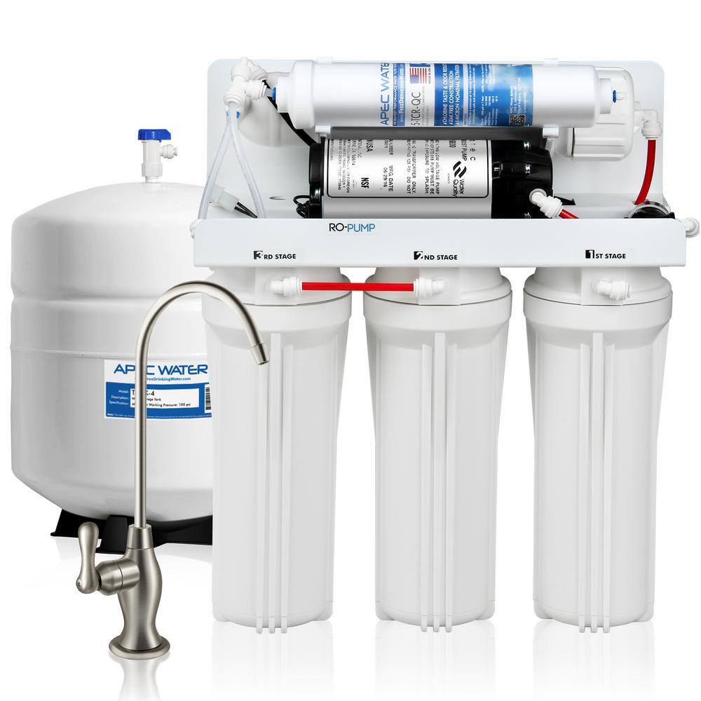 APEC Water Systems Ultimate Electric Pumped Undersink Reverse Osmosis Water Filtration System 50 GPD for Low Pressure Home 0-30 psi 120V US RO-PUMP