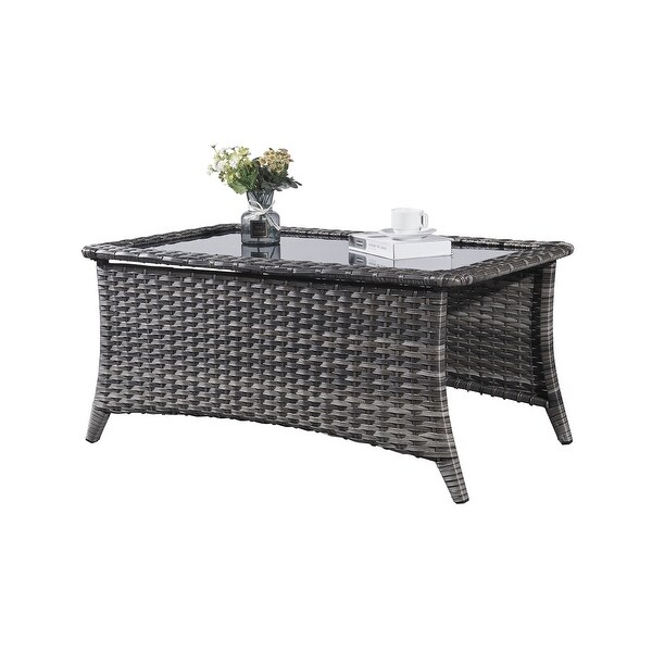 Outdoor Wicker Coffee Table Glass Top Table End Table