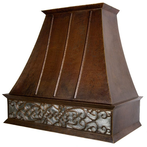 38 In 735 CFM Hammered Copper Wall Mounted Euro Range Hood with Nickel Background Scroll Design (HV-EURO38S-NB-C2036BP)