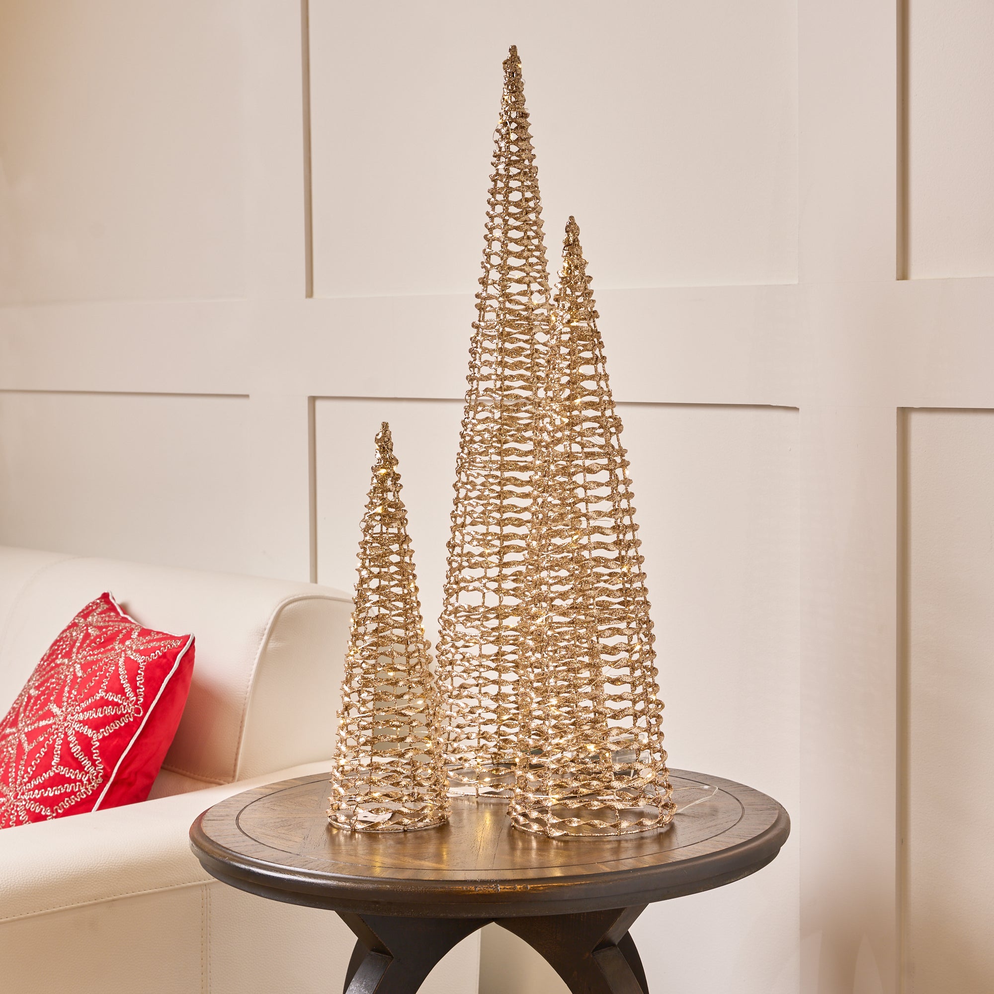 2.5 FT Gold Glittered Battery Operated Cone Tree