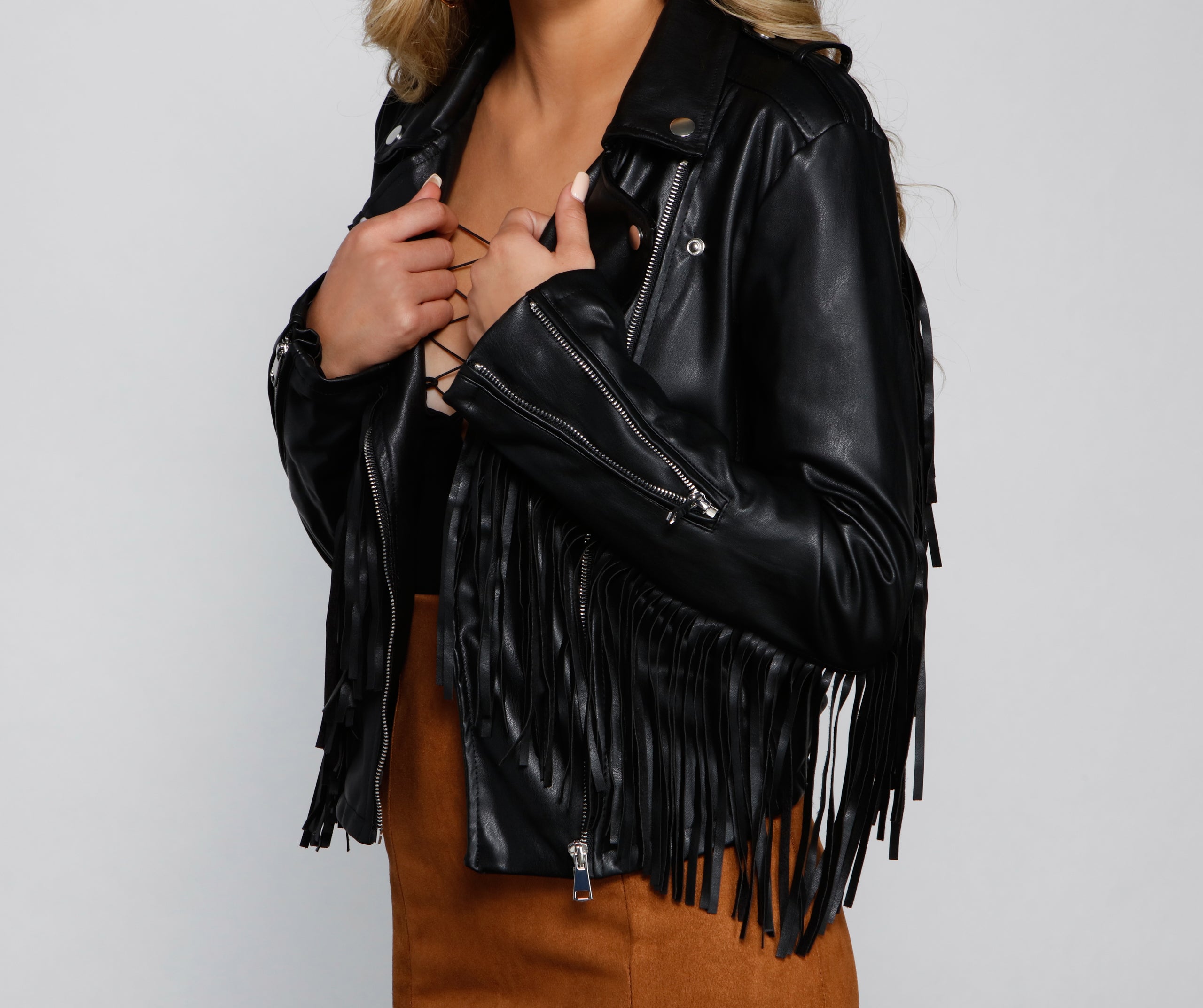 Major Baddie Fringe Faux Leather Moto