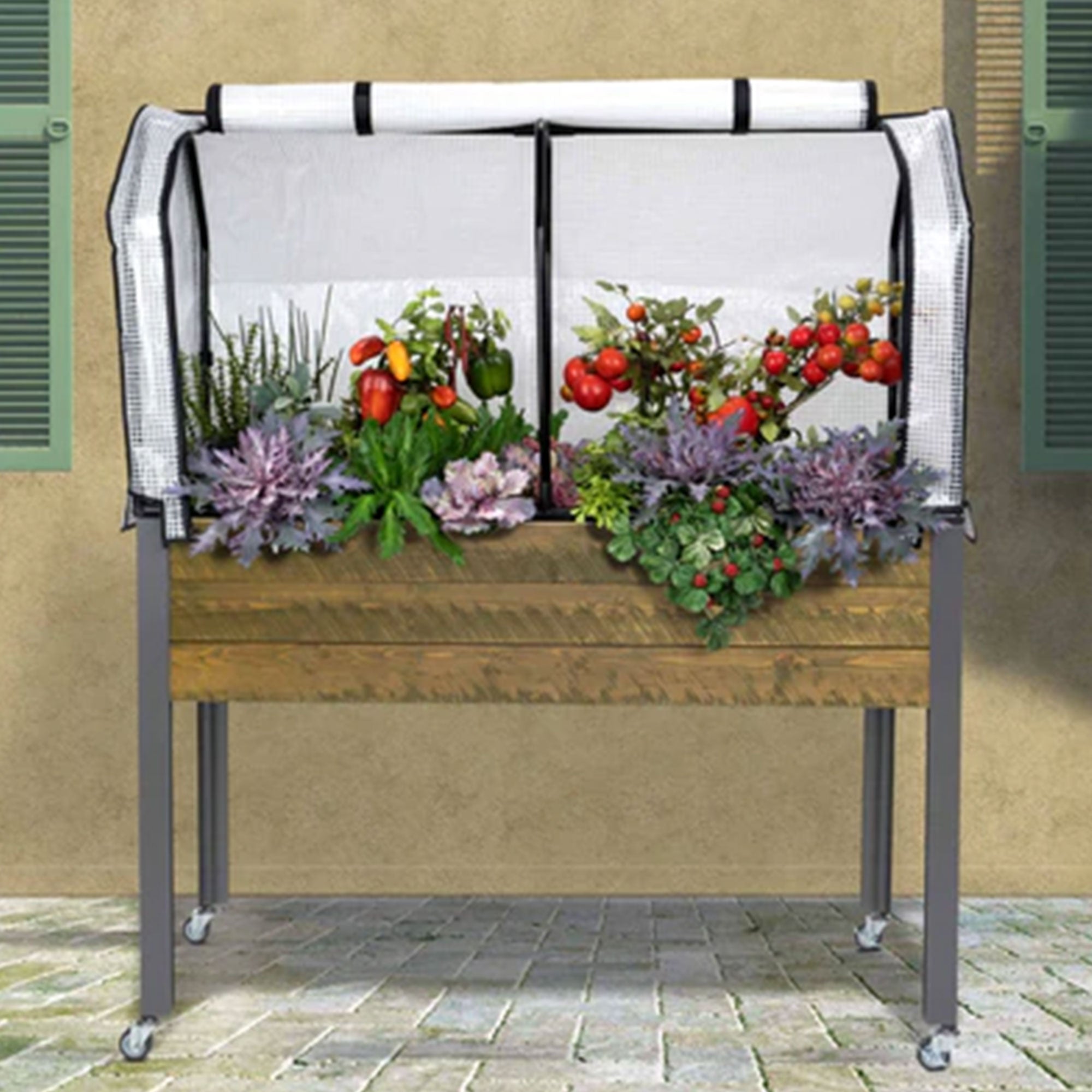 CedarCraft Self-Watering 4 Wheel Elevated Backyard Planter with Cover