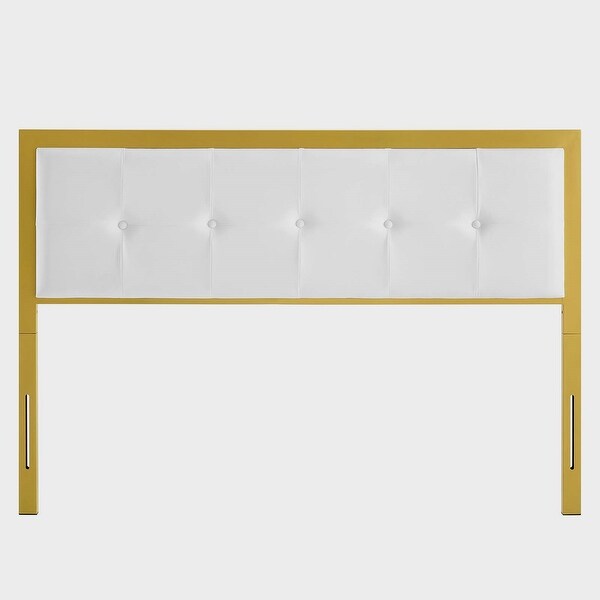 Panama Modern White Velvet Button Tufted Upholstered Queen Size Metal Headboard - - 31717192