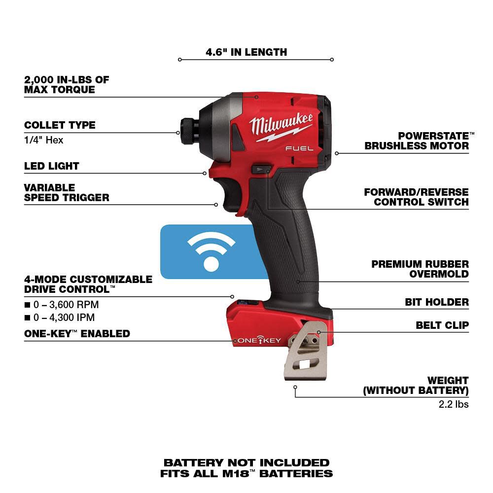 Milwaukee M18 FUEL 1/4 in. Hex Impact Driver with One Key 2857-20 from Milwaukee