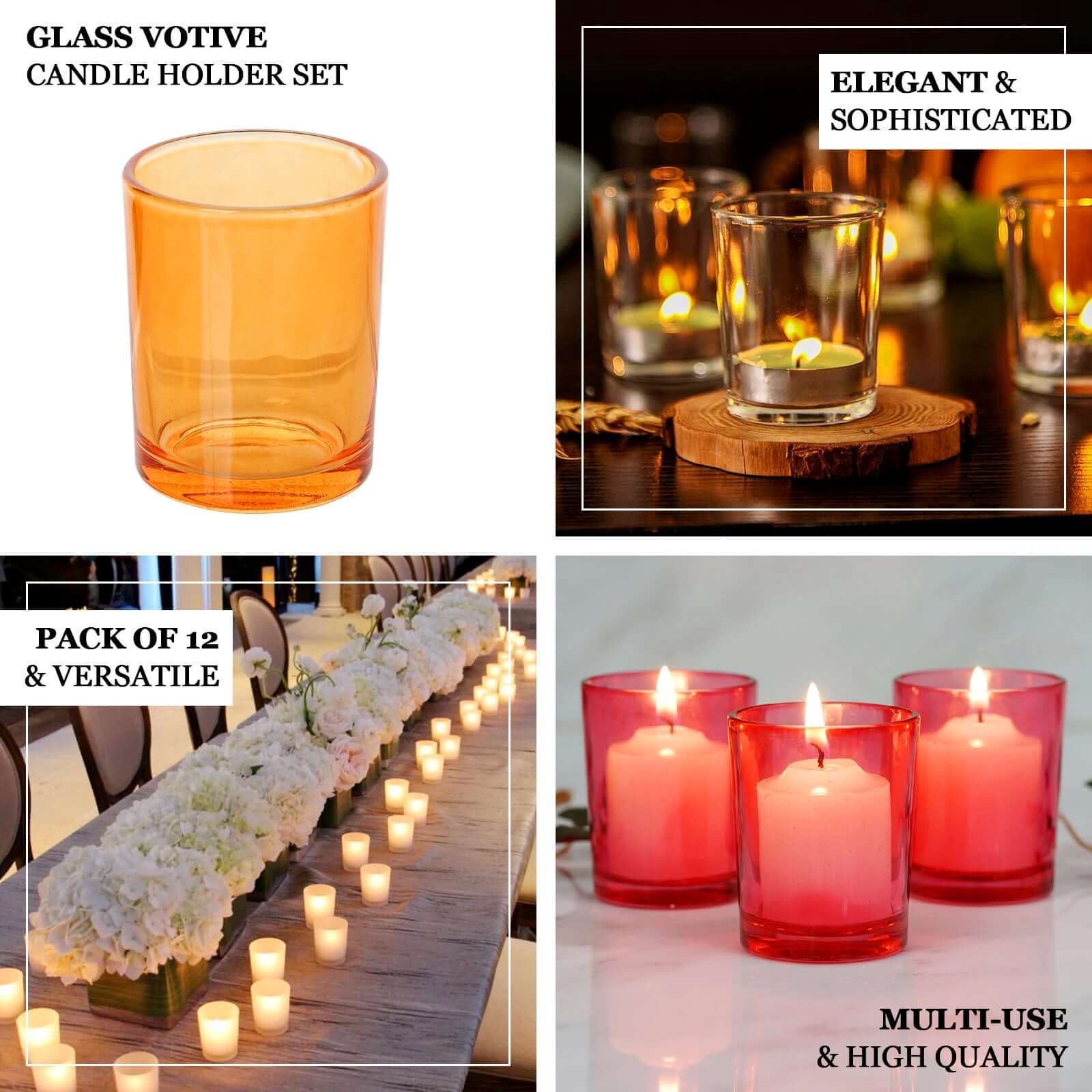 12 Pack Clear Glass Votive Candle Holder Set, Tealight Holders 2.5