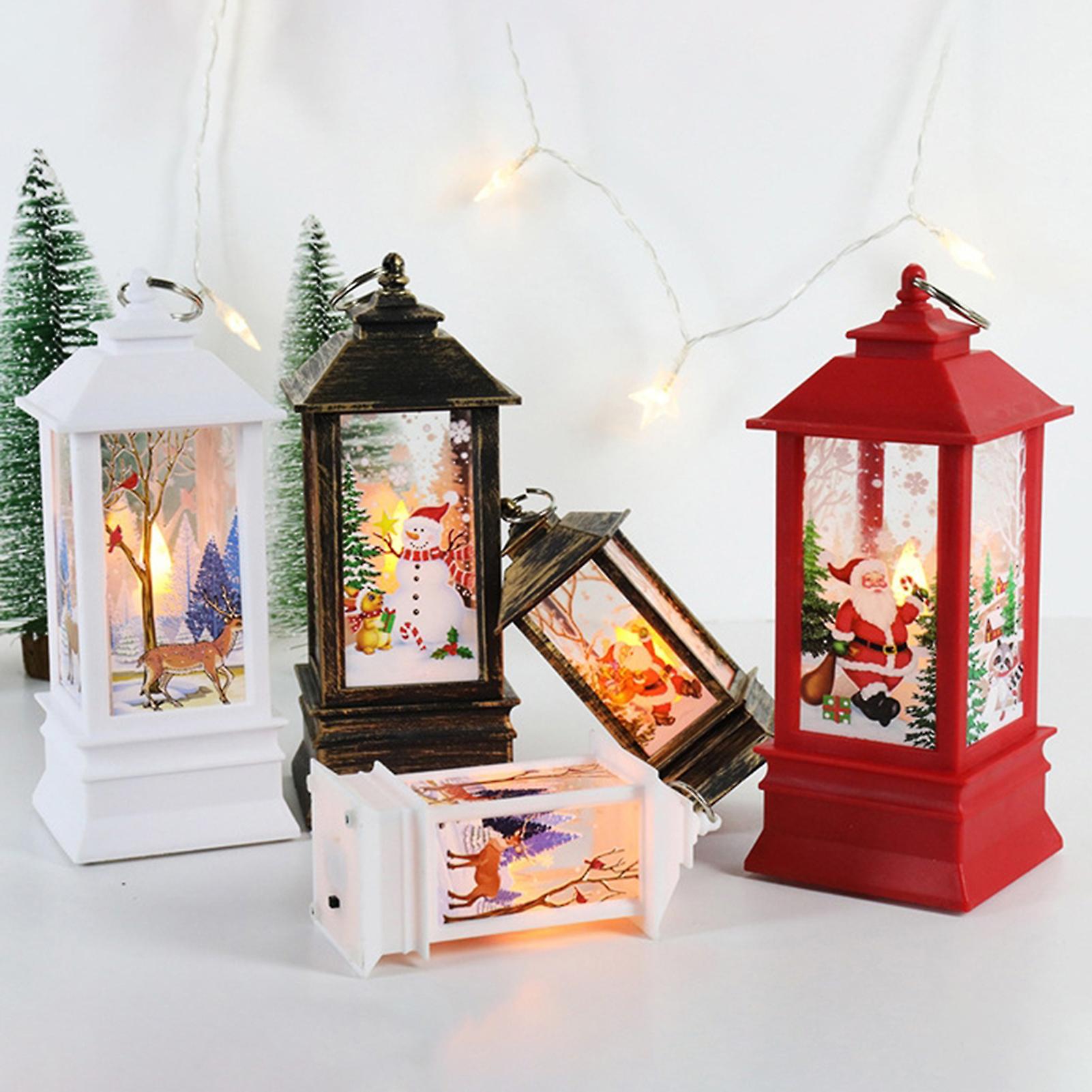 Retro Wind Lamp Christmas Printing Pattern Home Night Light Christmas Desktop Decoration (small White Snowman)  Small Jesus