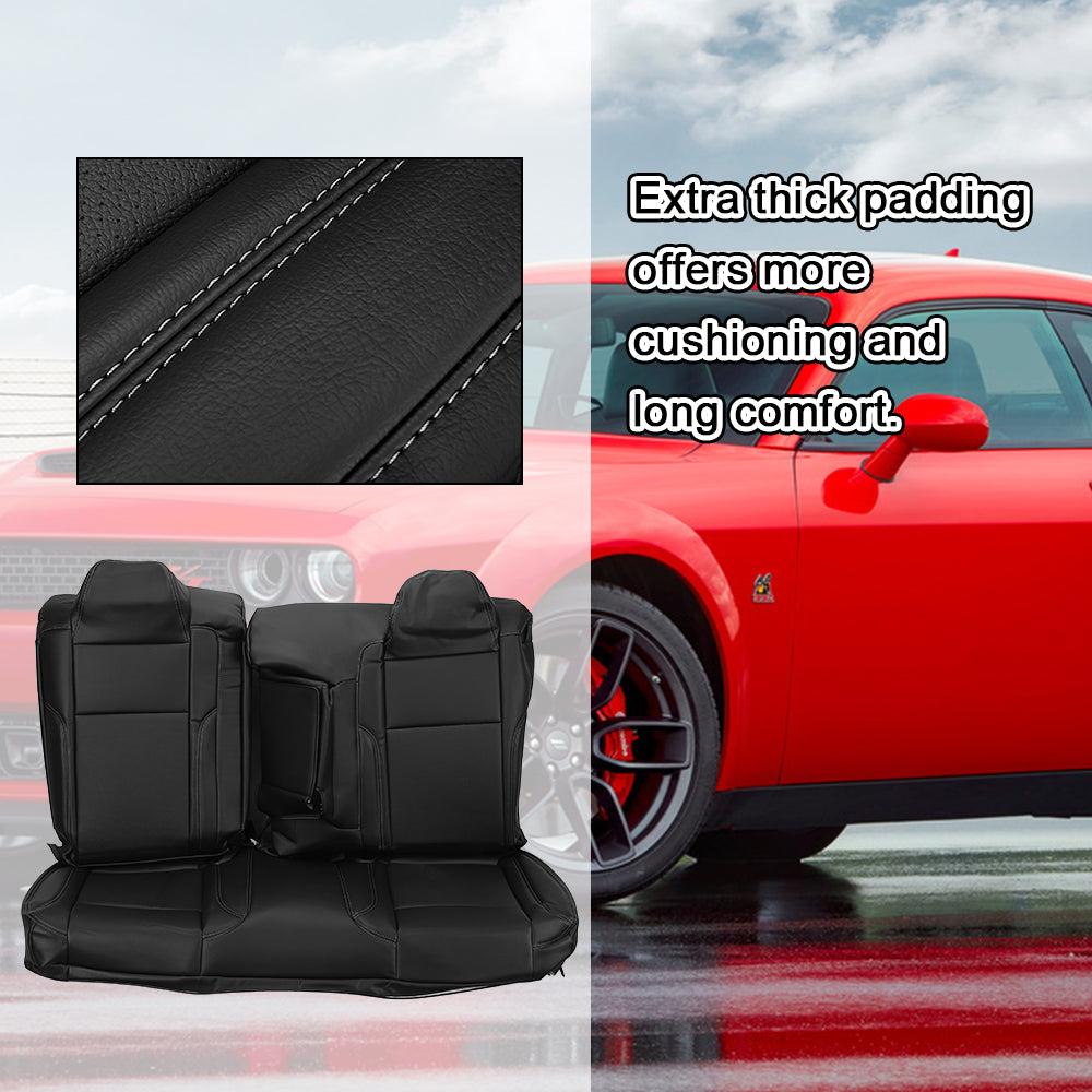 Kojem Leather Seat Covers Sets for 2015-2019 Dodge Challenger SXT RT Sport Black Artificial Leather Full Set