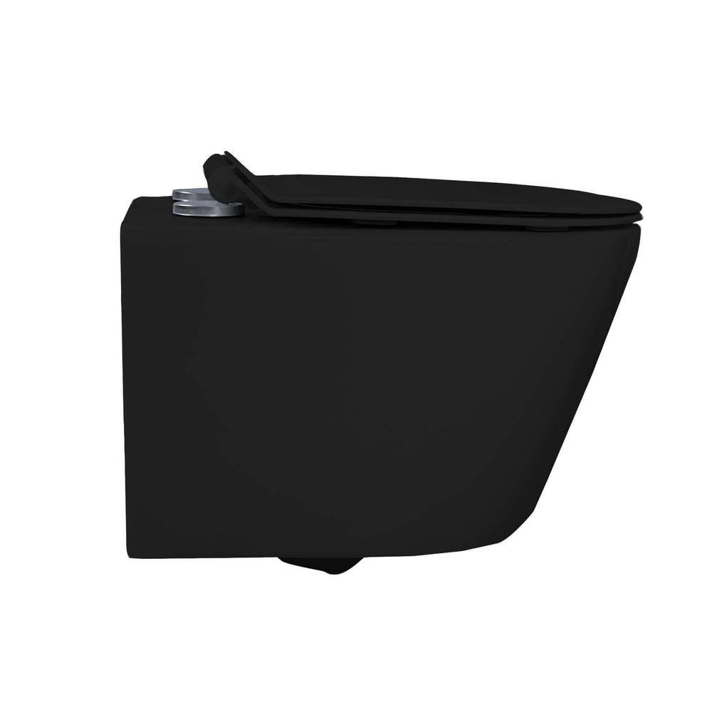 FINE FIXTURES Dakota Wall-Hung 2-piece 1.6 GPF Dual Flush Round Toilet in Black with Tank and Dual Flush Plate Seat Included WT24RMBL-CTAM11BL