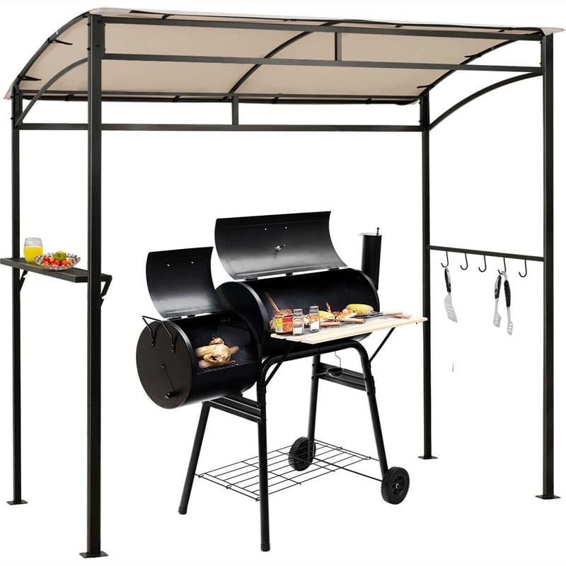 7 x 4.5 FT Outdoor Patio Grill Gazebo, Curved Grill Shelter BBQ Canopy with Serving Shelf & Storage Hooks