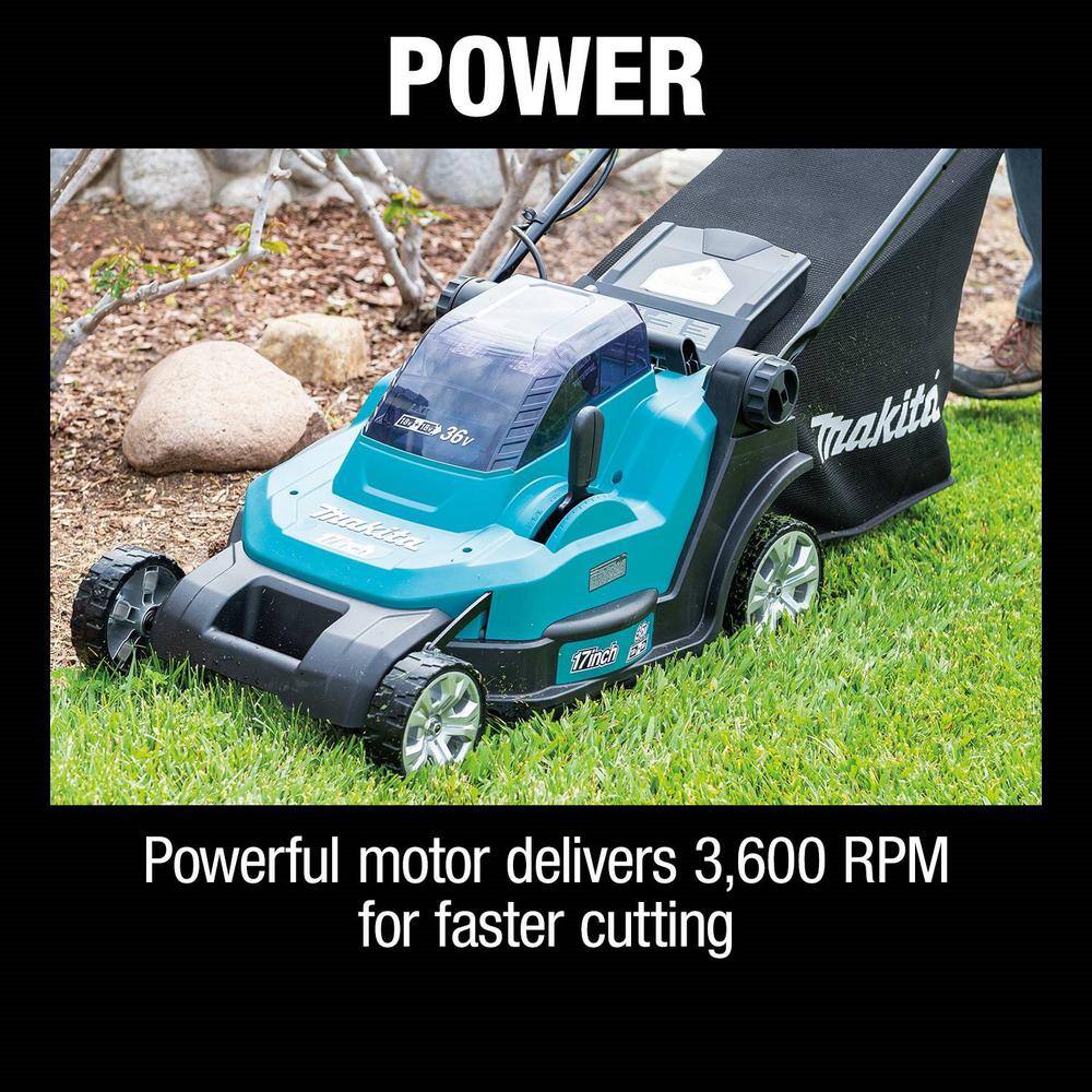 Makita 18-Volt X2 (36V) LXT Lithium-Ion Cordless 17 in. Walk Behind Residential Lawn Mower Kit (5.0Ah) XML05PT