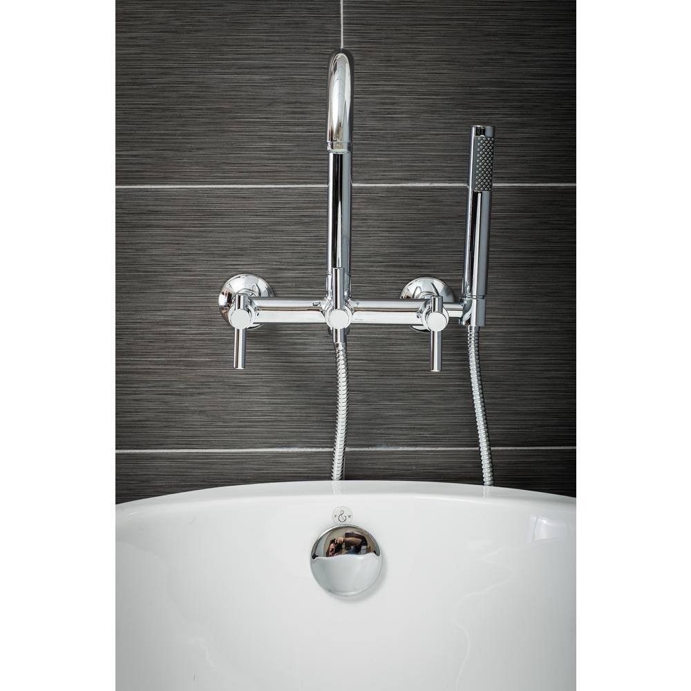 PELHAM  WHITE Modern 3-Handle Wall Mount Tub Faucet with Handshower and Hose Metal Levers in Chrome PW82412-L-PC