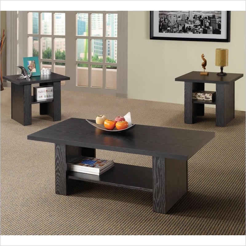 Coaster Rodez 3 Piece Wood Coffee Table Set with Shelf in Black Oak   Transitional   Coffee Table Sets   by Simple Relax  Houzz