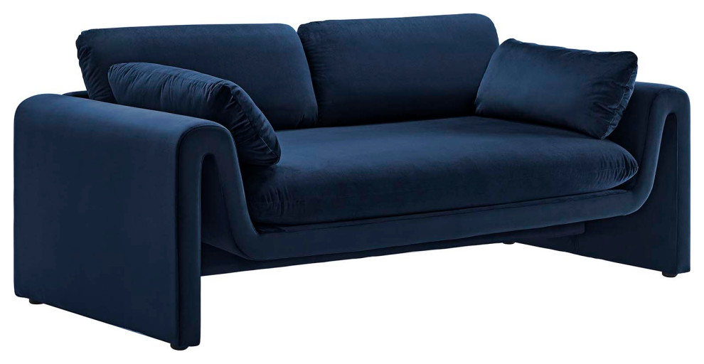 Waverly Performance Velvet Sofa  Midnight Blue   Contemporary   Sofas   by First of a Kind USA Inc  Houzz