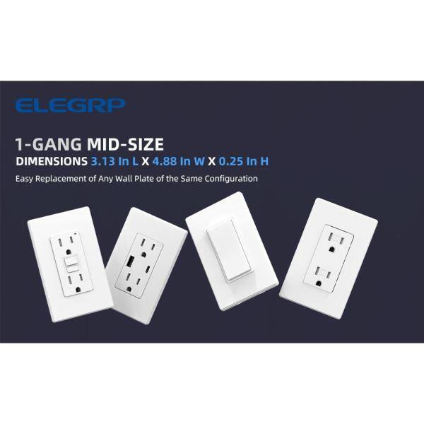 ELEGRP 1-Gang Midsize Screwless DecoratorRocker Wall Plate White (10-Pack) 3031GM-WH10