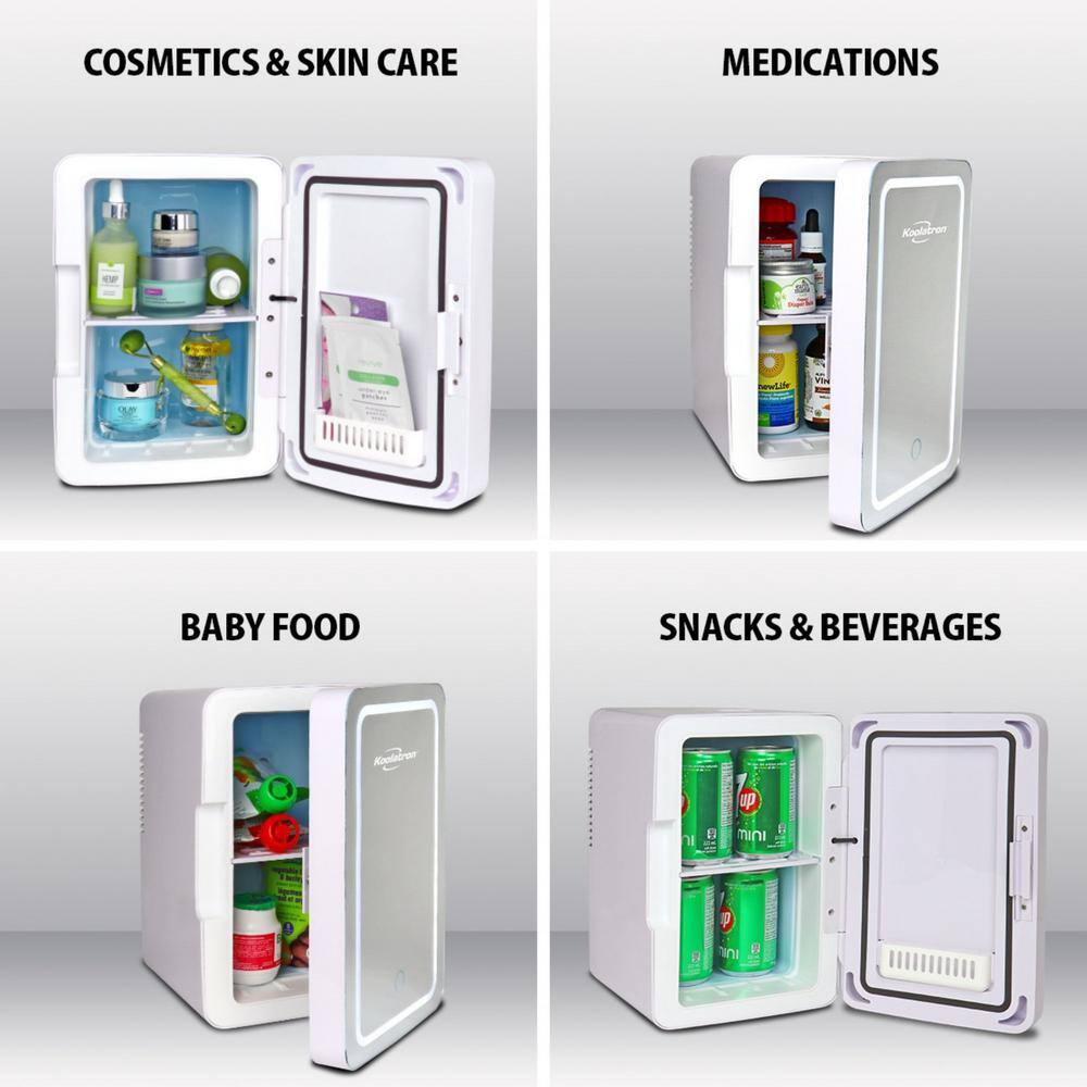 Koolatron Cosmetic Fridge with Lighted Makeup Mirror 6L ACDC Portable Skincare Refrigerator for Home Travel COSM6