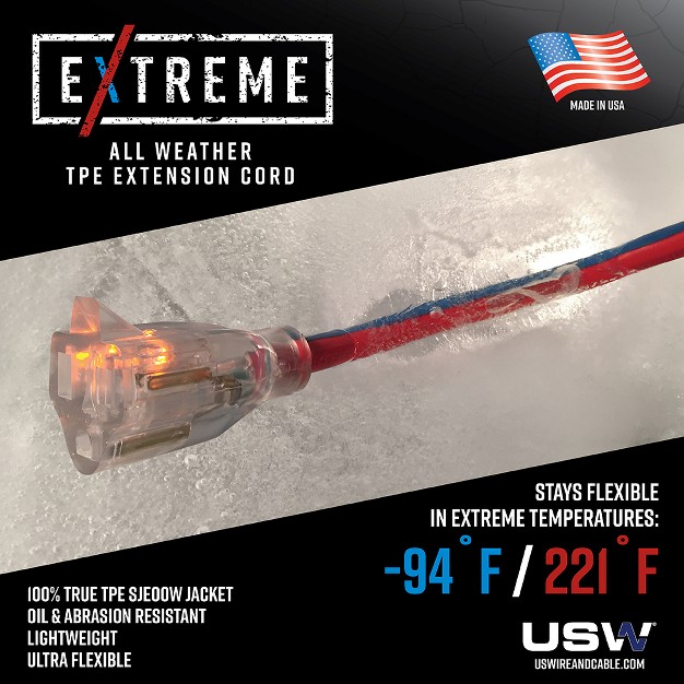 Usw 14 3 Extreme Cold Weather Triple Tap Extension Cords With Lighted Plug