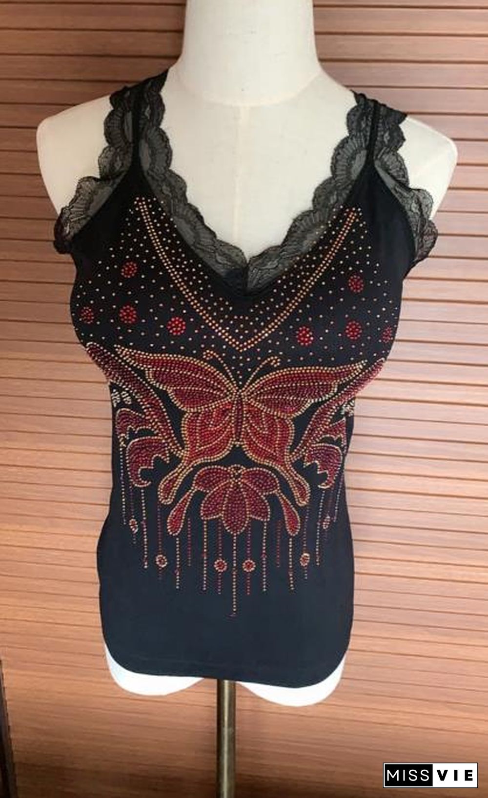 Fashion Women's Padded Gemstones Camisole Femme Lady Shiny Bling Bling Camis Women Rhainstones Butterfly Padded Tanks Tops