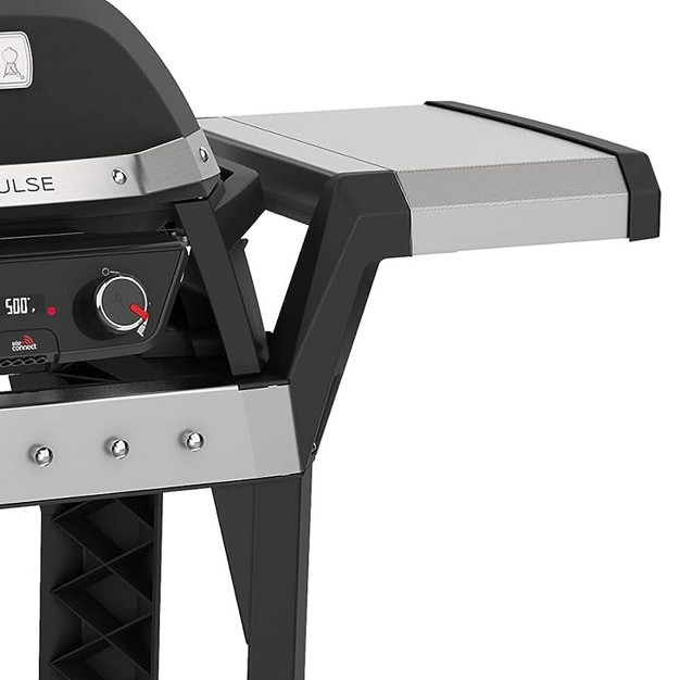 Weber Pulse 200 Electric Grill Rolling Cart With Foldable Cook Or Serve Prep Side Table 3 Built in Utensil Hooks And Handle Black