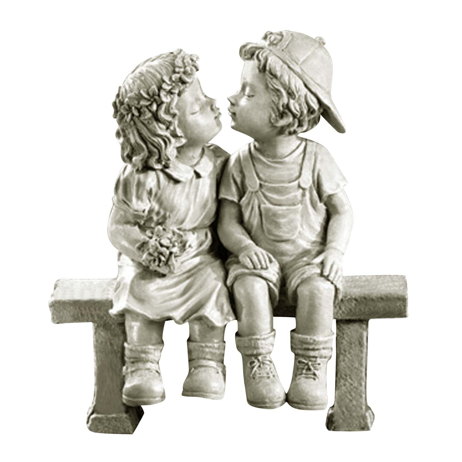 Cieken Stone Effect Kissing Kids Garden Statue Outdoor Decor Boy Girl Ornament Bench