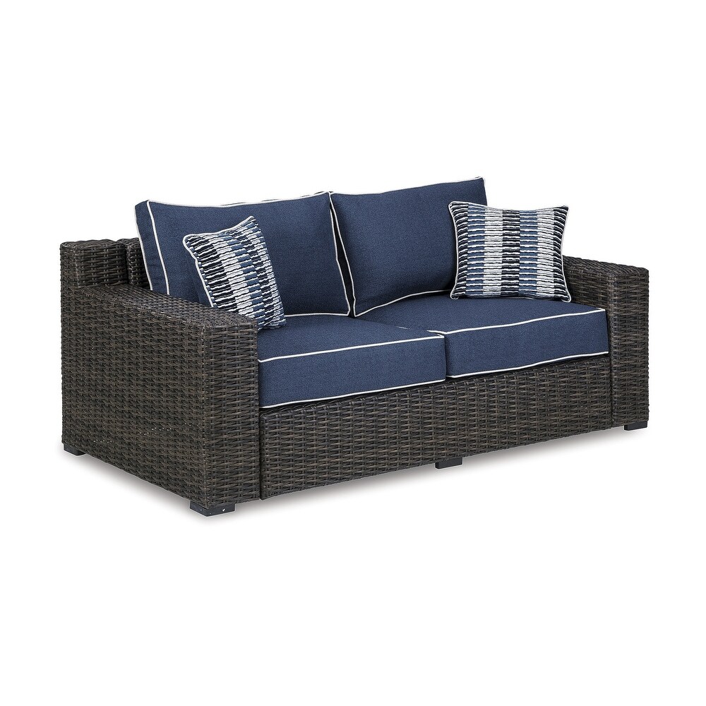 Signature Design by Ashley Grasson Lane Brown/Blue 3 Piece Outdoor Sofa and Loveseat with Coffee Table   97.13\