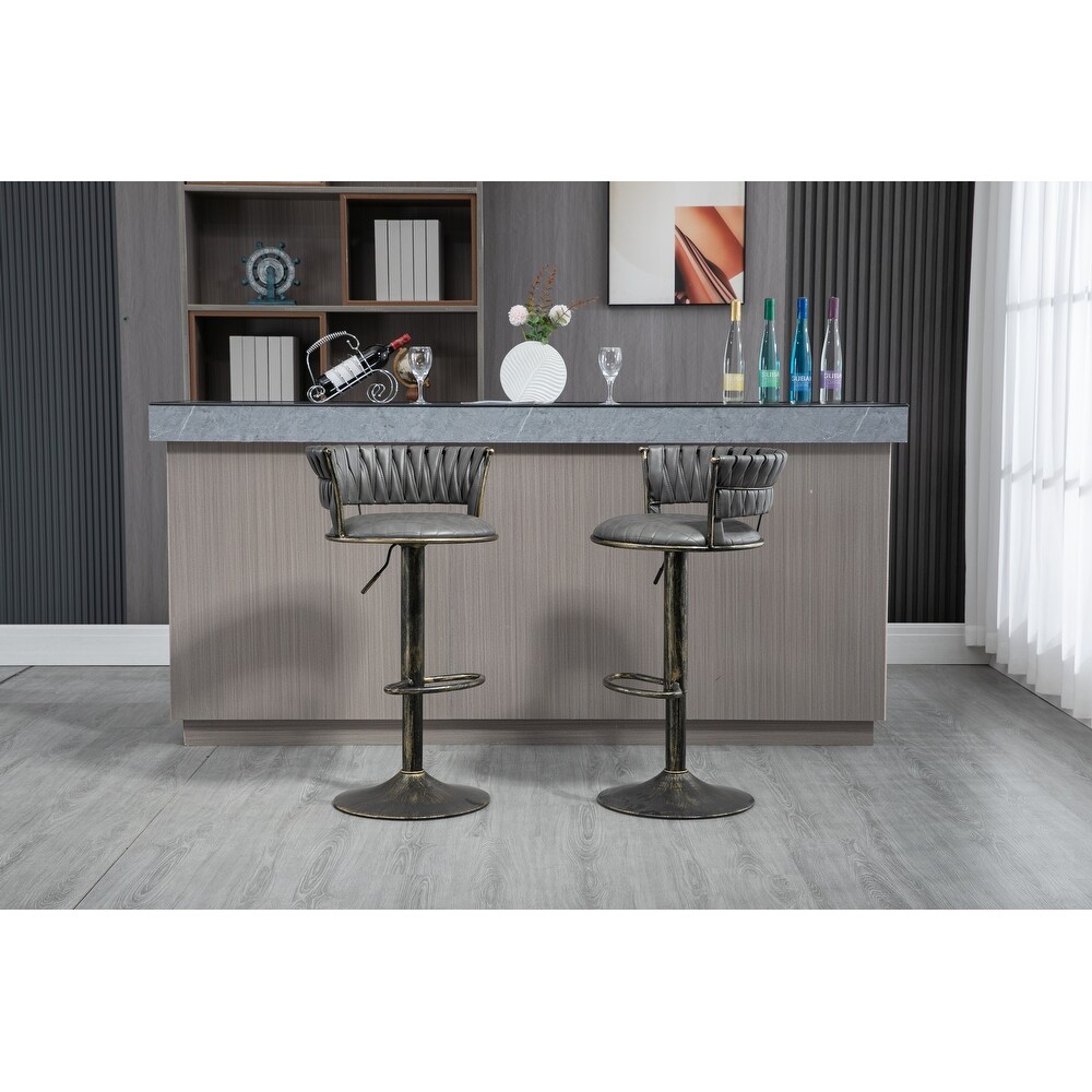 Swivel Bar Stools Set of 2 Adjustable Counter Height Chairs with Footrest for Kitchen  Dining Room 2PC/SET