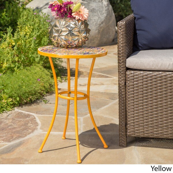 Christopher Knight Home Barnsfield Outdoor Round Ceramic Tile Side Table with Iron Frame