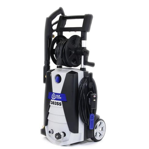 AR Blue Clean 1900 PSI Electric Pressure Washer,  with Spray Gun, Steel Lance with QC coupler, 30 Foot High-Pressure Hose, 35 Foot Power Cord, 28 oz Detergent Tank, Garden Hose adapter, AR383SS