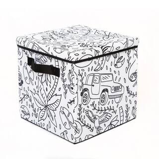 BAUM Kid's White Coloring Cube Storage Bin with 4 Pack of Washable Markers 21A353JE