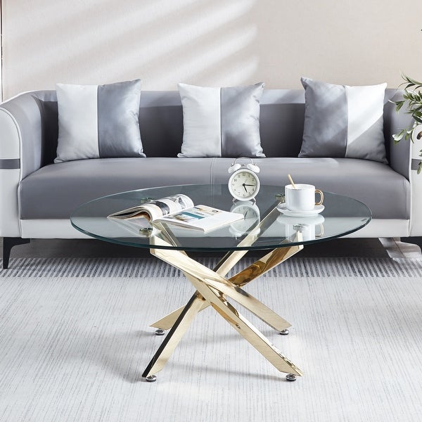 Modern Round Tempered Glass Coffee Table with Chrome Legs