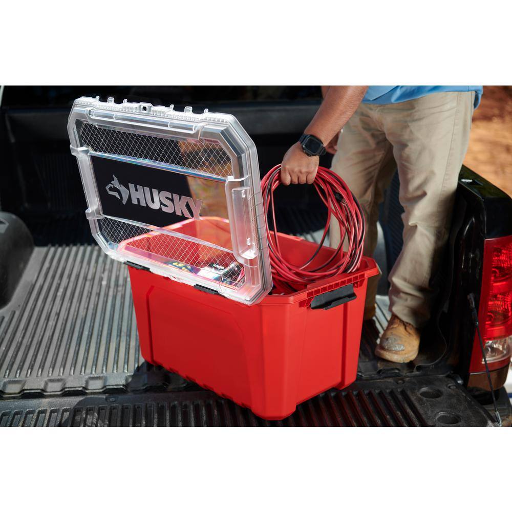 Husky 20-Gal. Professional Duty Waterproof Storage Container with Hinged Lid in Red 246842