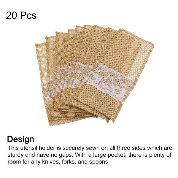 20Pcs Burlap Lace Utensil Holders Knife Fork Bag Cutlery Pouch for Wedding Decor - Light Brown