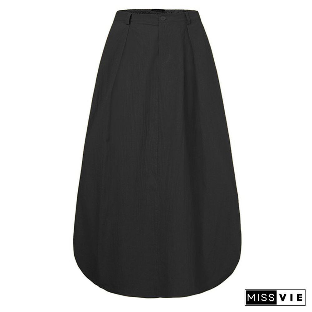 Women High Waist Casual Long Skirts Cotton Maxi Skirts