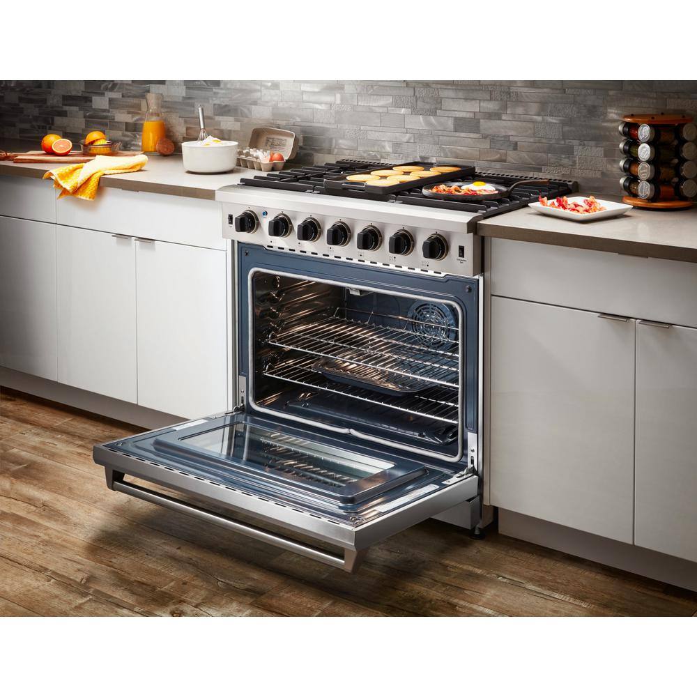 Thor Kitchen Pre-Converted Propane 36 in. 6.0 cu. Ft Single Oven Professional Gas Range in Stainless Steel with 6-Burners LRG3601ULP