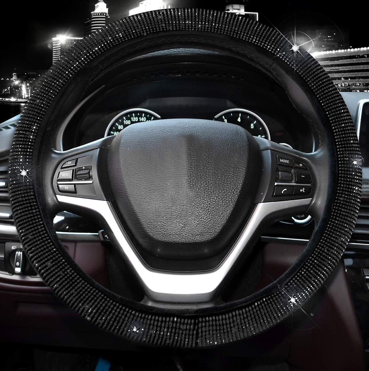 Steering Wheel Cover For Women Men Bling Bling Crystal Diamond Sparkling Car Suv Wheel Protector Universal Fit 15 Inch (black With Black Diamond， Stan