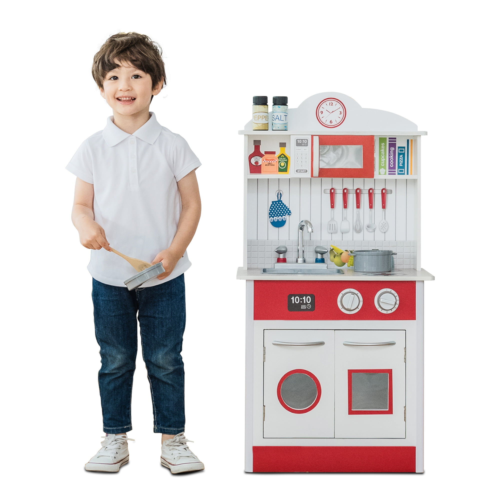 Teamson Kids Little Chef Madrid Classic Kids Kitchen Playset， Red/White